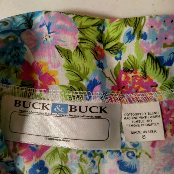 Buck & Buck House Dress Small Floral Pleated Zip Front Short Sleeve Granny - Picture 3 of 16